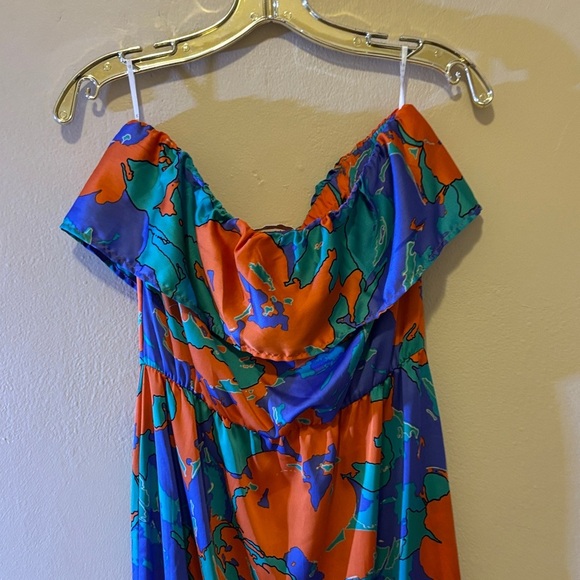 Glam Strapless Dress in Blue, Orange, and Green - Picture 2 of 2